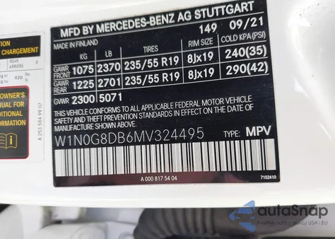 2021 Mercedes-Benz Glc 300 Suv из США, поврежденный, VIN W1N0G8DB6MV324495